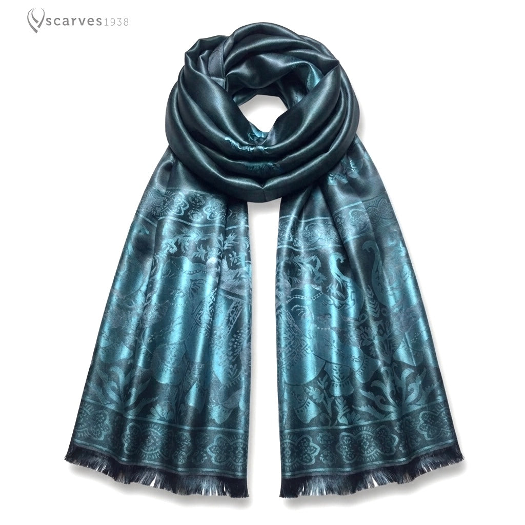 Elegant Blue Elephant Print Silk Scarf – Premium Thai Silk Wrap