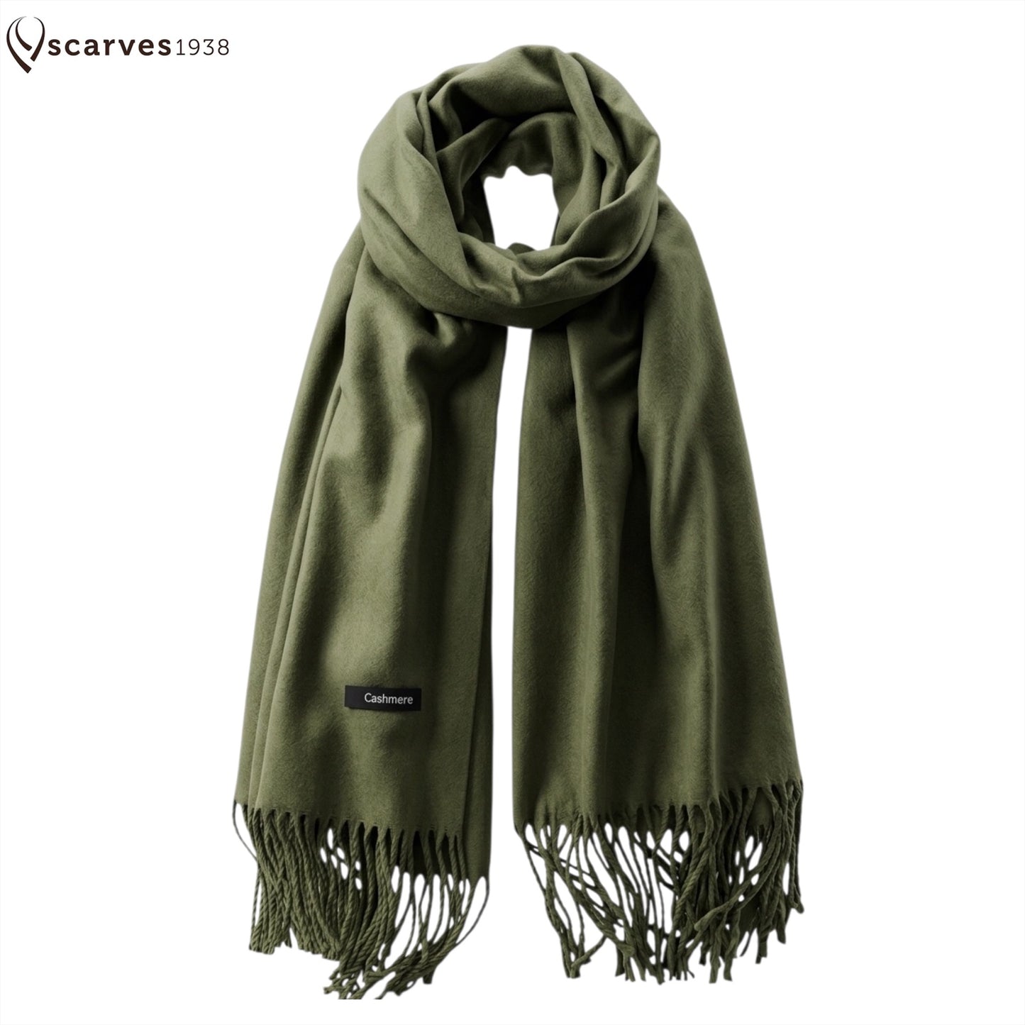 Green Military Cashmere Scarf Hair Wrap Natural