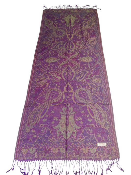 Vibrant Reversible Paisley Jacquard Pashmina Scarf - Purple & Gold