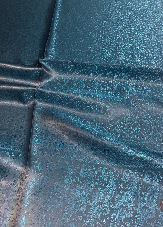 Teal Silk Jacquard Stole with Paisley Details