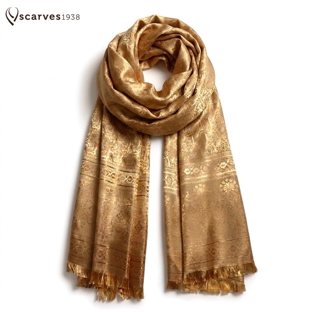 Dark Gold Silk Scarf | Gift For Her | Paisley Wedding Shawl