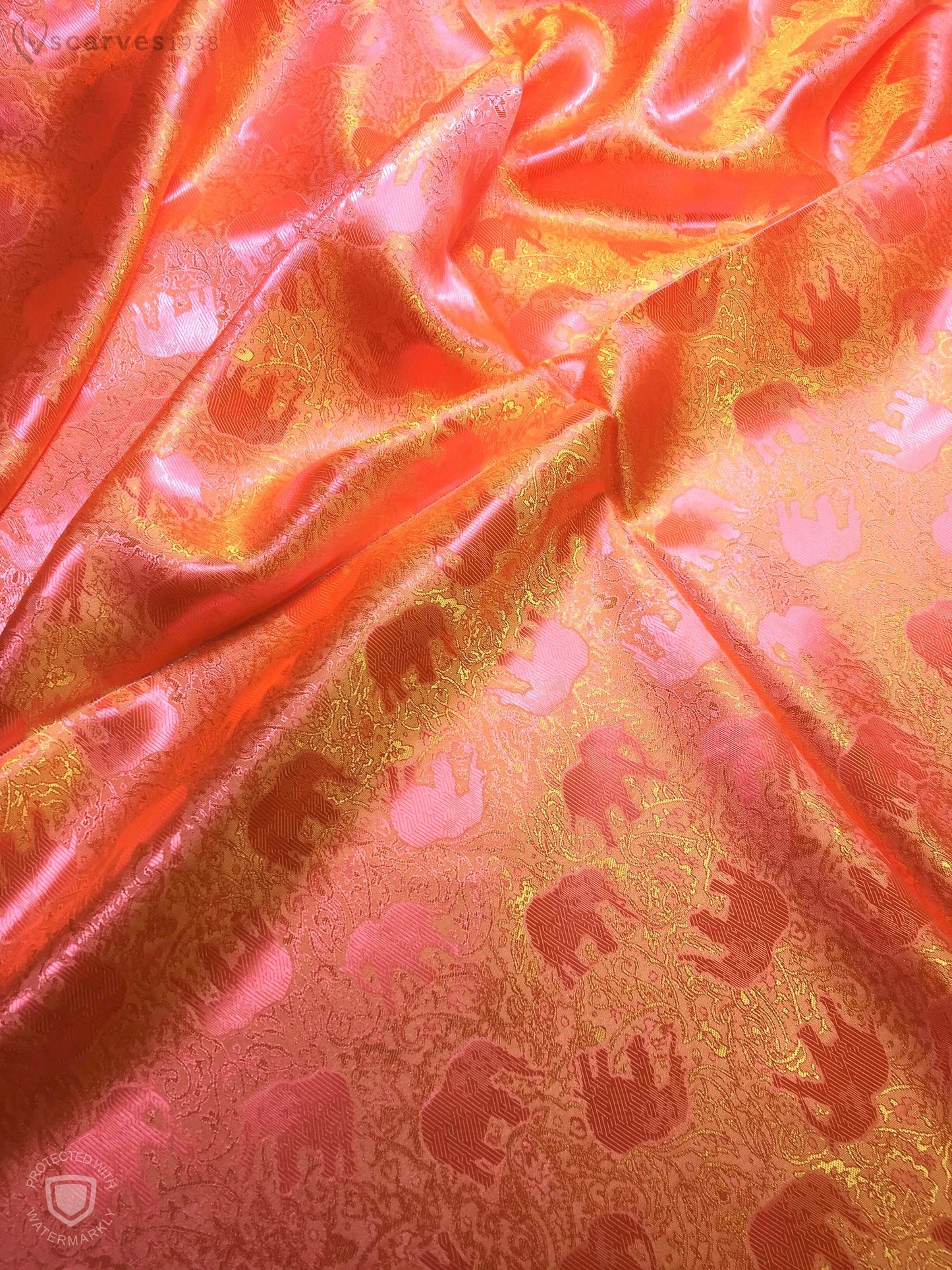 Orange Silk Scarf Designer For Her Elephants