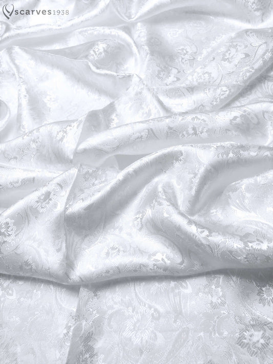 White Flowers Silk Scarf - Paisley Gypsy Blossoms Shawl - Wedding stole