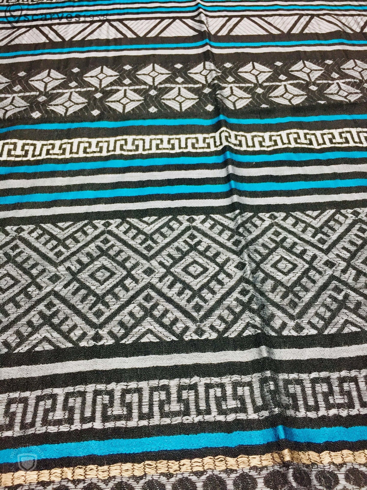 Tribal Geometric Pashmina Gray Striped Pattern Turban