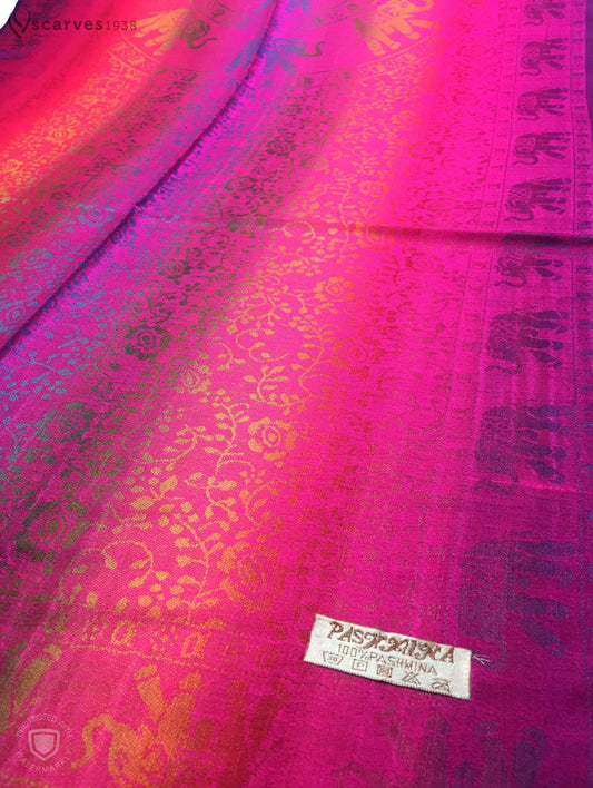 Colorful Pashmina Scarf - Fuchsia Rainbow Wrap Elephants - Rave Shawl