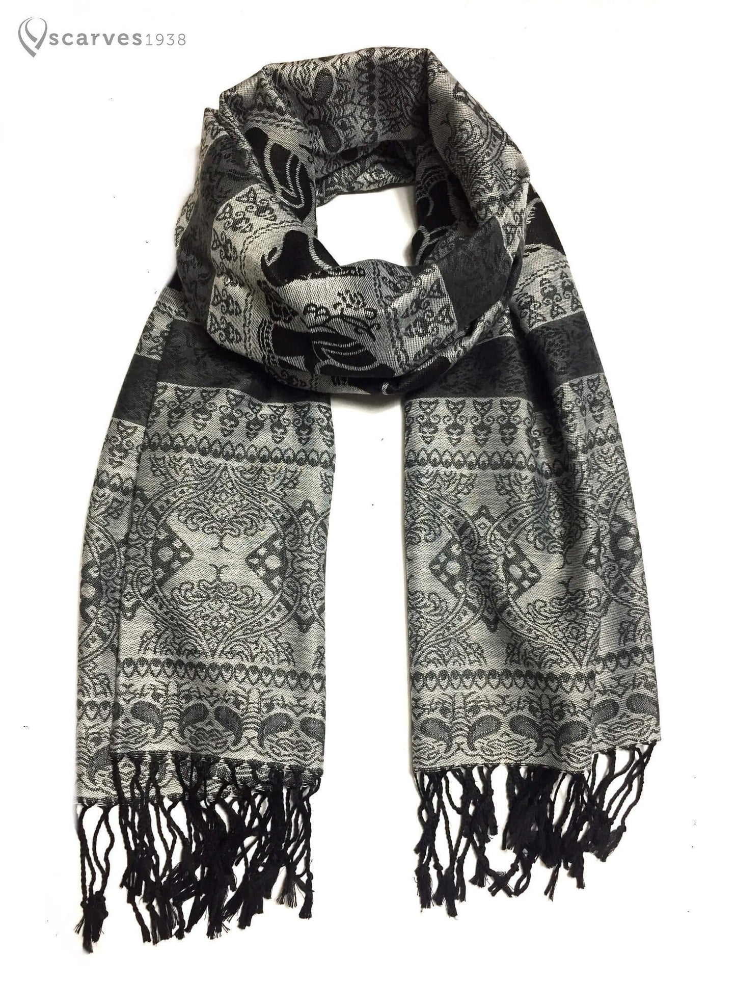 Gray Pashmina Scarf Elephant Head Wraps Tribal