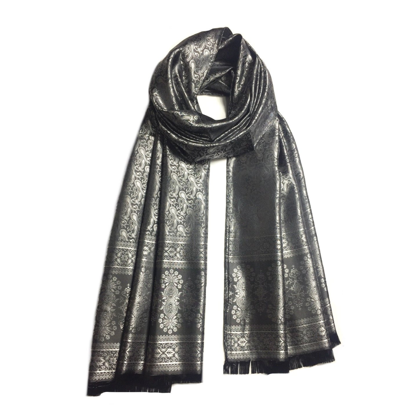 Silver Silk Scarf For Her Reversible Paisley