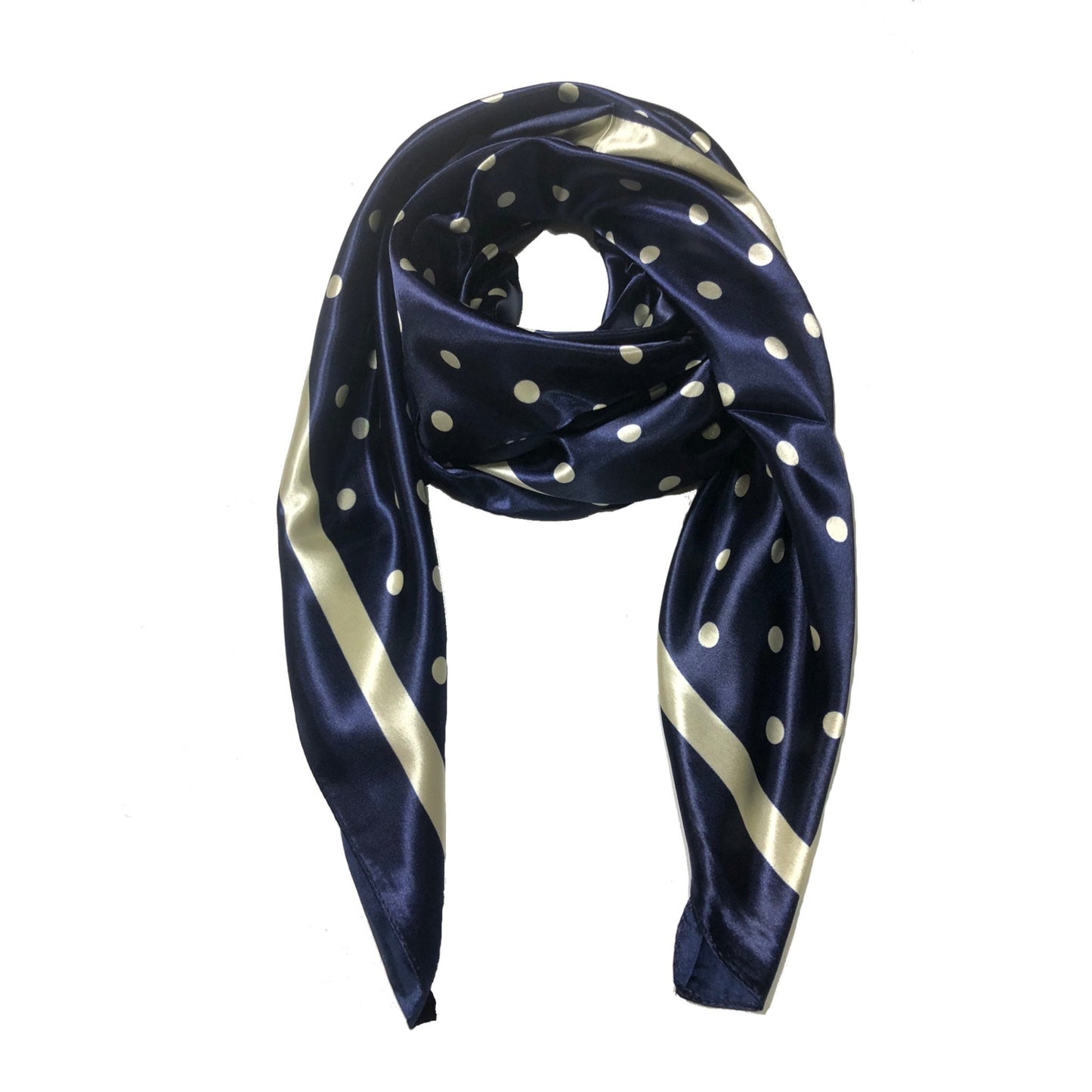 Blue Polka Dot Satin Silk Feeling Square