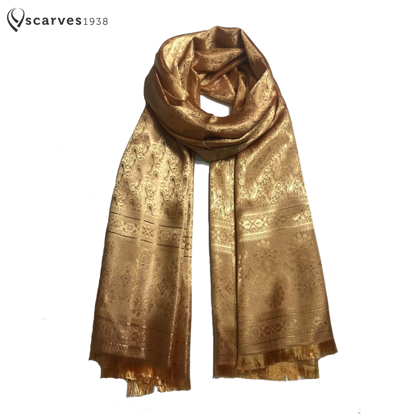 Dark Gold Silk Scarf For Her Paisley