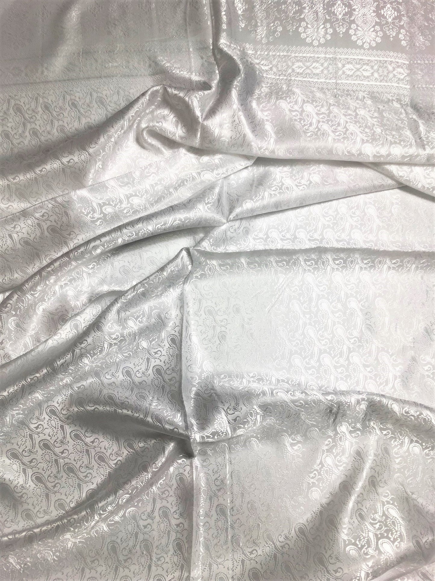 White Silk Scarf For Her Reversible Paisley