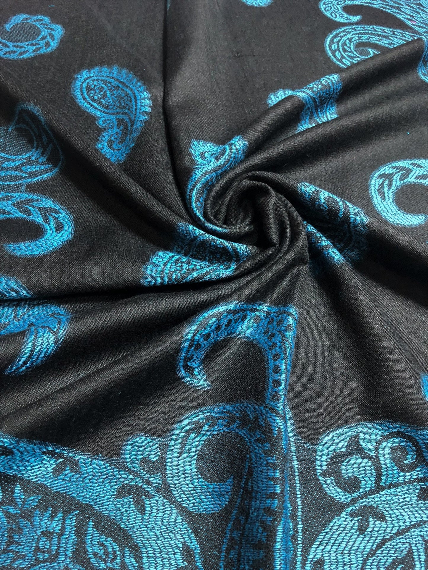 Turquoise Black Paisley Scarf Clothing Hair Wrap
