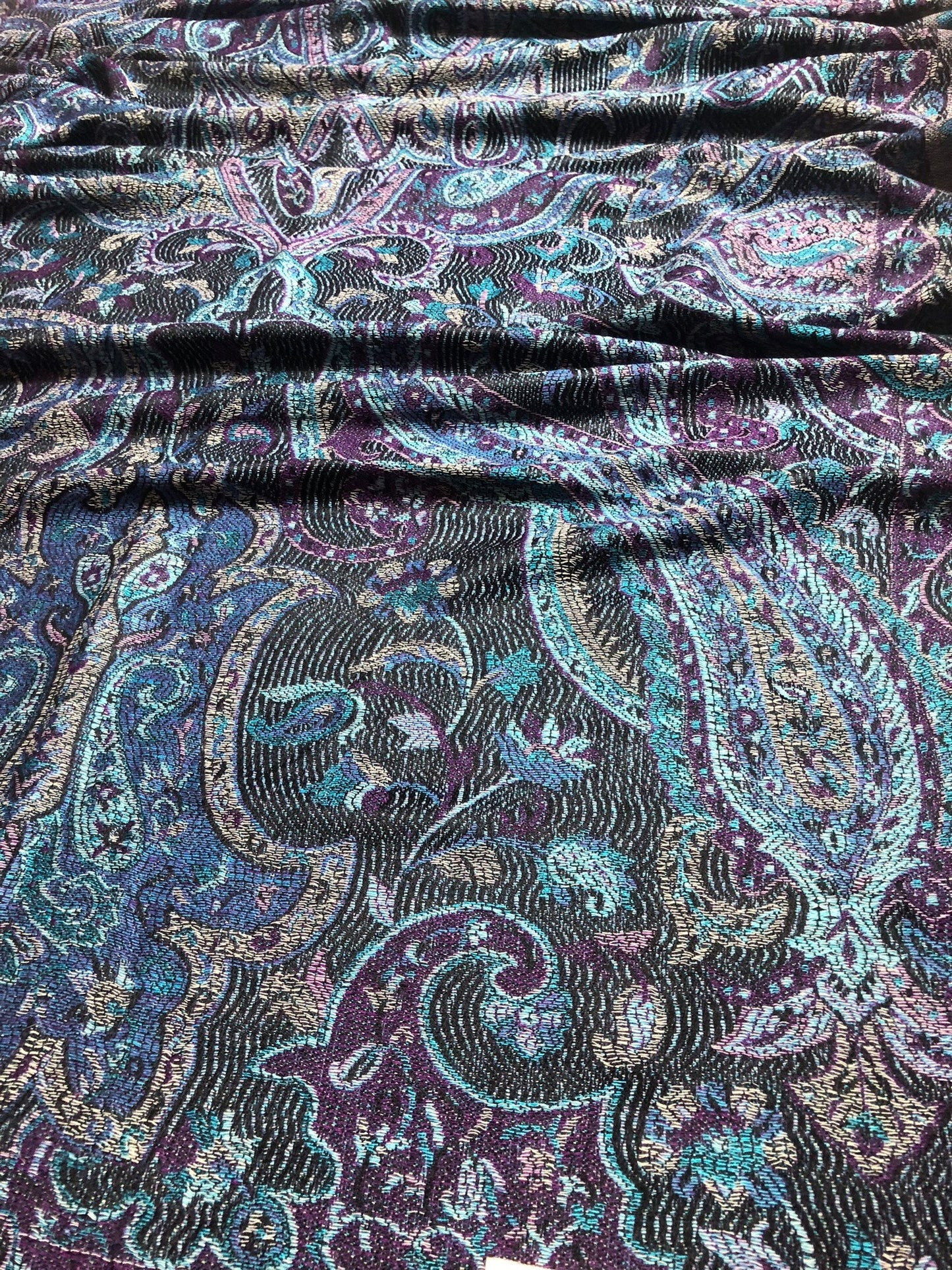 Black Purple Blue Pashmina Scarf Flower Shawls