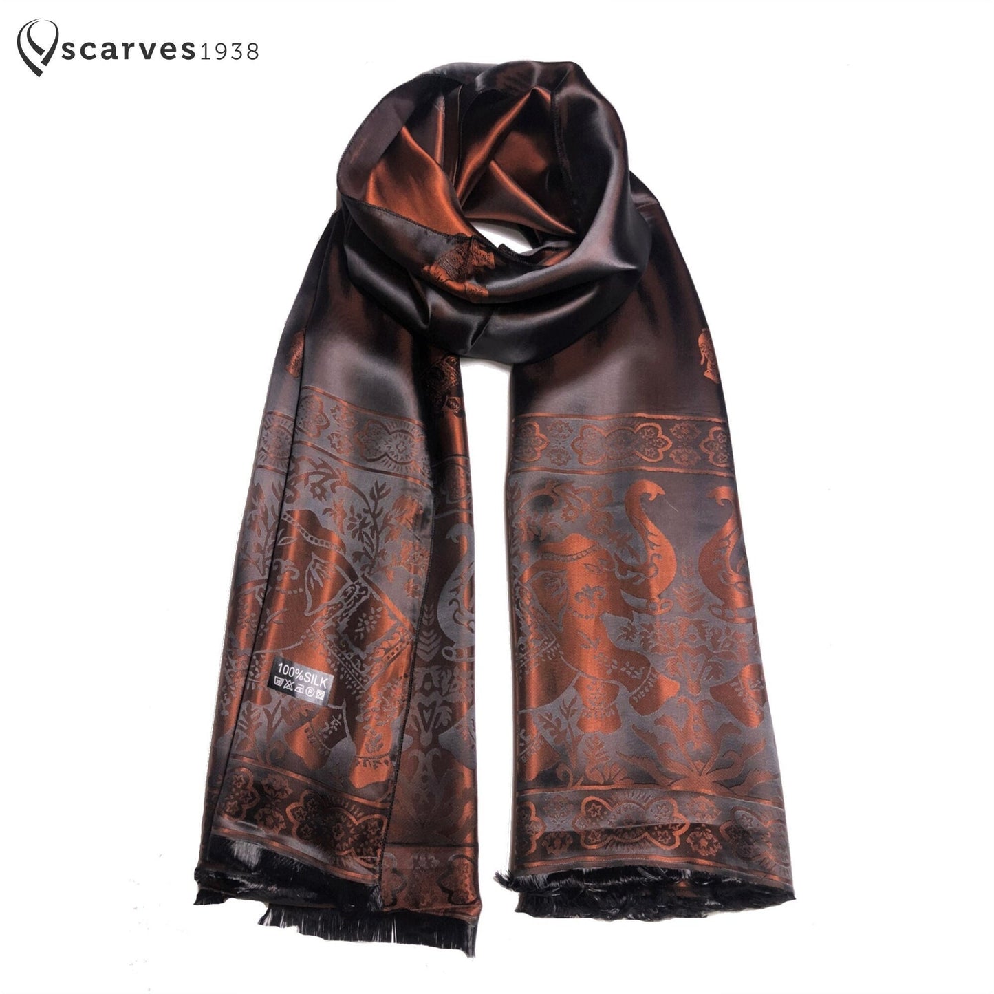Chocolate Brown Silk Scarf For Her Shawl&Wrap Elephant lover
