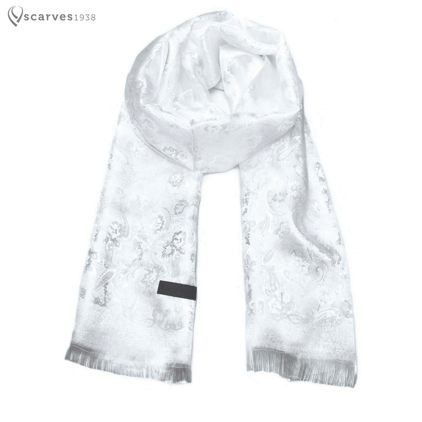 White Flowers Silk Scarf - Paisley Gypsy Blossoms Shawl - Wedding stole