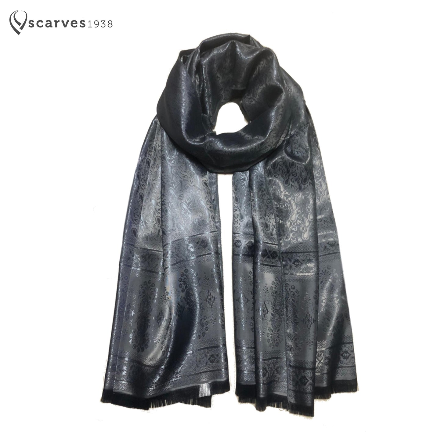 Gray Shiny Silk Scarf For Her Reversible