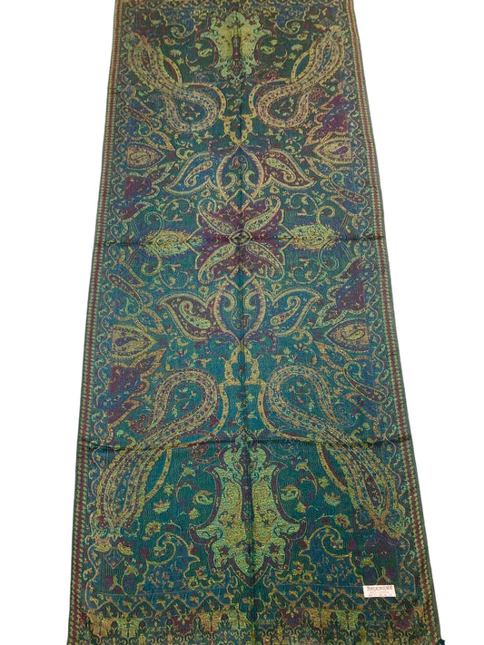 Green Pashmina Scarf - Ethnic Flowers Shawl - Unique Bridesmaid Gift - Handmade Artisan Stole