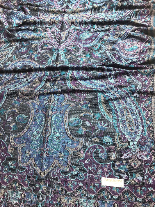 Black Purple Blue Pashmina Scarf Flower Shawls