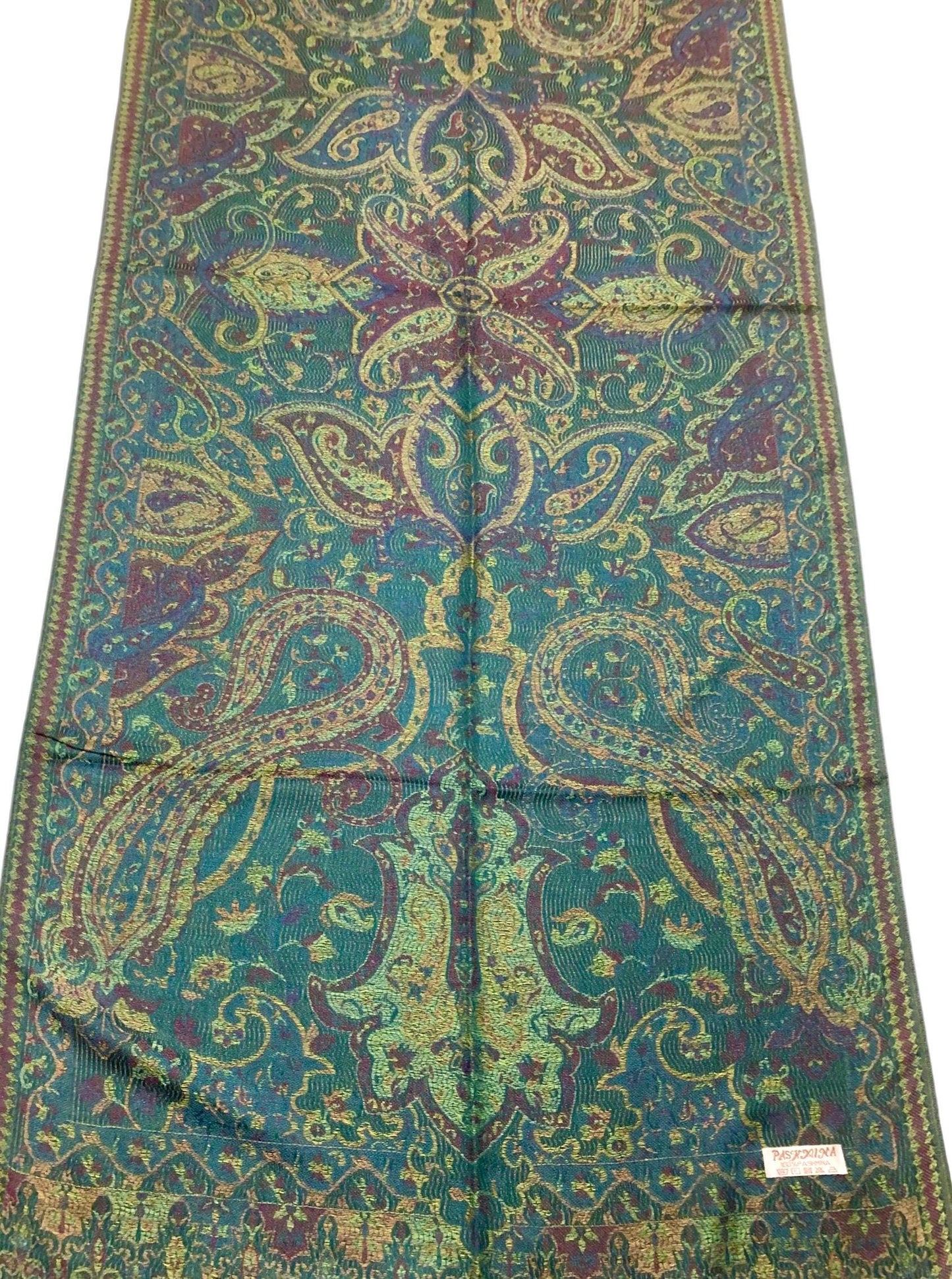Green Vivid Pashmina Scarf Ethnic Paisley Flowers