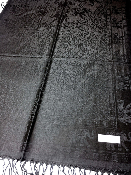 Pashmina Elephant Scarf Black Head Wraps Tribal