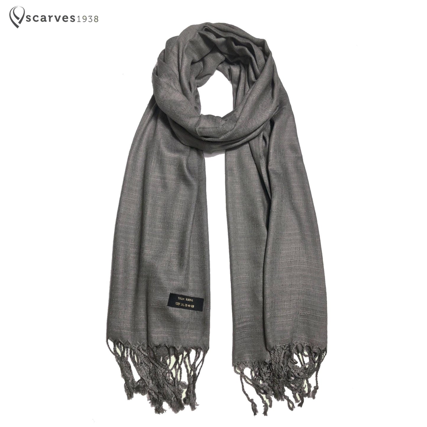 Smoke Gray Raw Thai Silk Scarf For