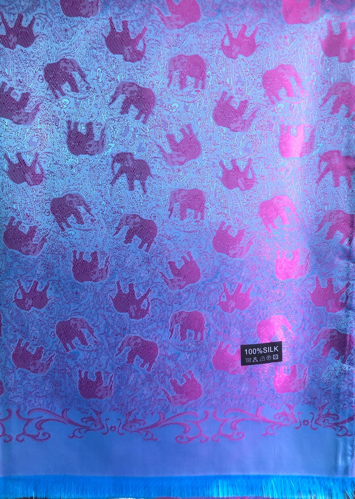 Vibrant Blue And Magenta Contrast Elephants Silk
