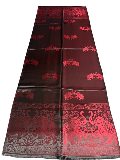 Reversible Burgundy & Black Silk Elephant Motif Scarf