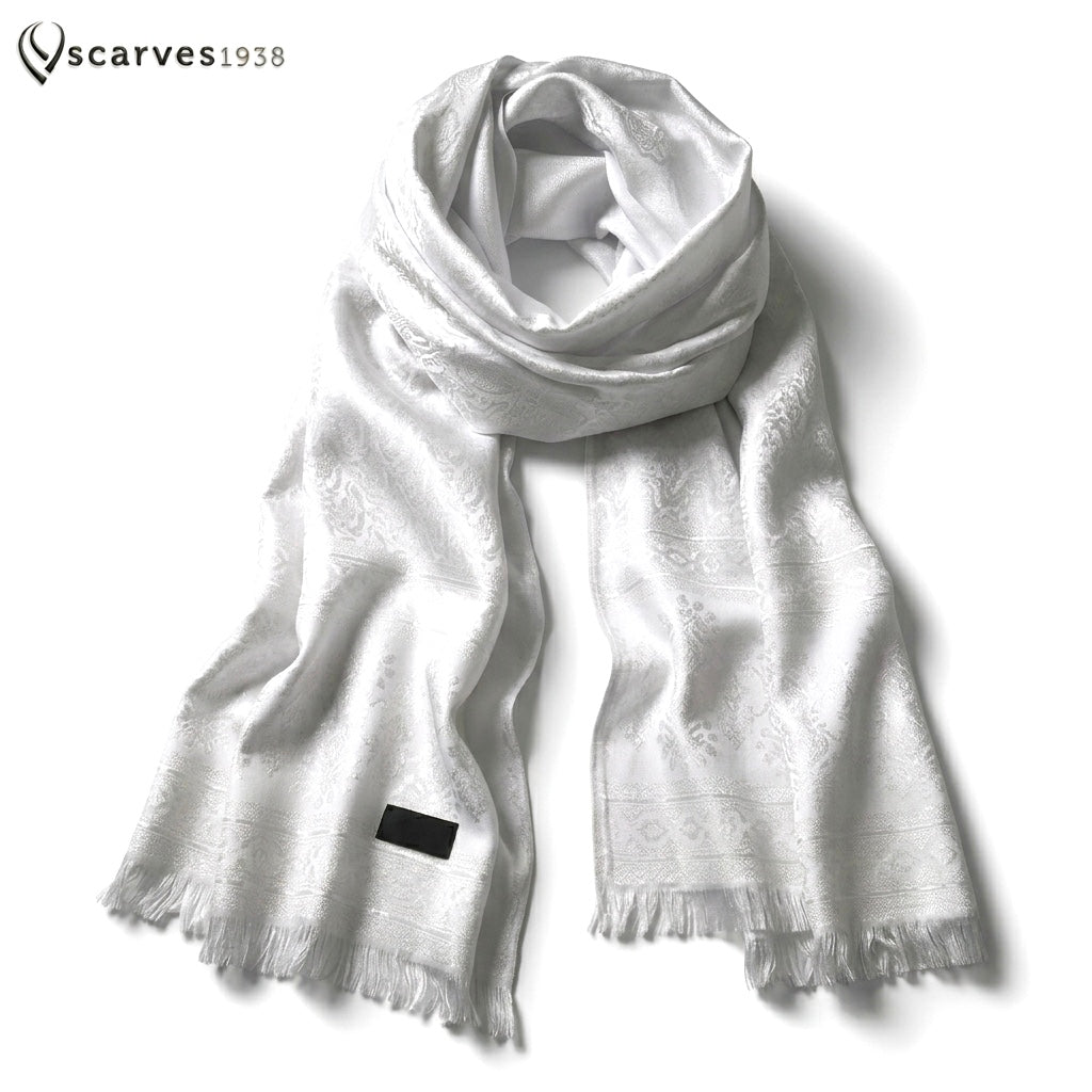 White Silk Scarf - Gift For Her - Reversible Paisley shawl