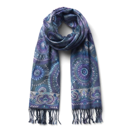 Blue & Purple Mandala Pashmina - Bohemian Festival Shawl - Unisex Hippie Circle Scarf