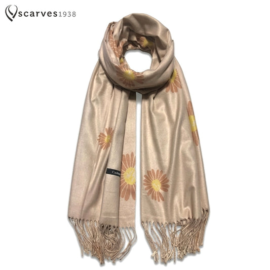 Elegant Floral Cashmere Scarf – Premium Sand Colored Wrap