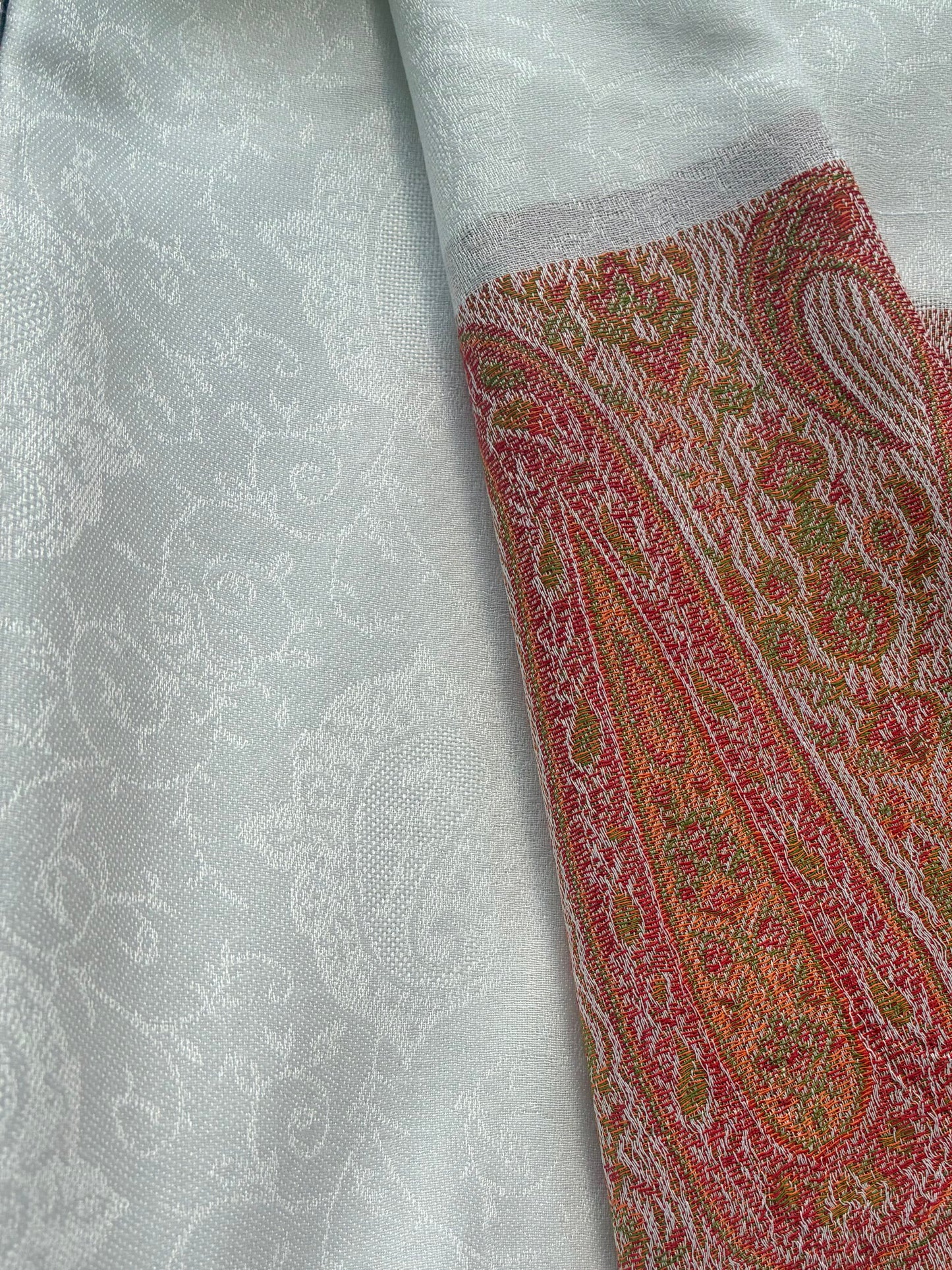 White Pashmina Scarf | Paisley Border Shawl | Bohemian Festival Wrap | Unisex Hippie Stole | Elegant Bridesmaid Gift | Scarves1938