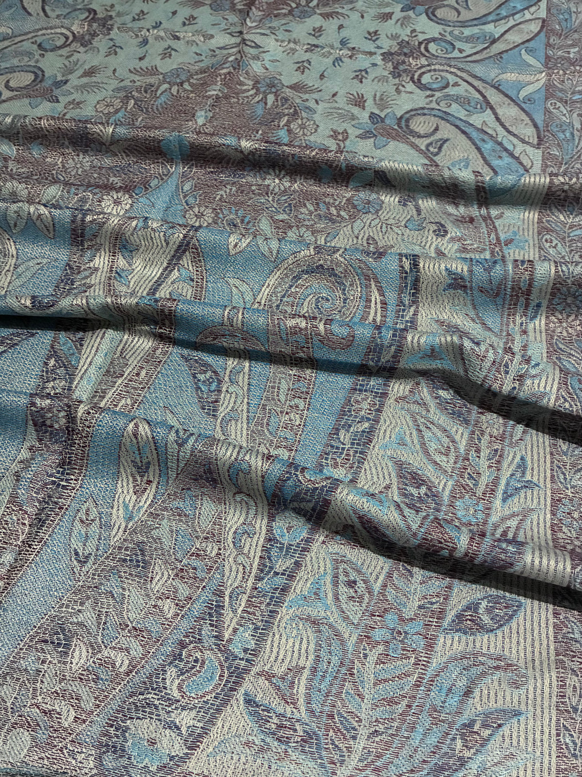 Reversibile Classic Paisley Light Blue & Brown Pashmina Wrap