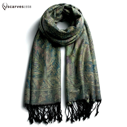 Natural Green Pashmina Scarf | Festival Wrap for Her/Him | Handmade Bridesmaid Gift