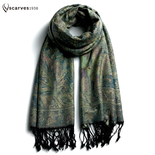 Natural Green Pashmina Scarf | Festival Wrap for Her/Him | Handmade Bridesmaid Gift