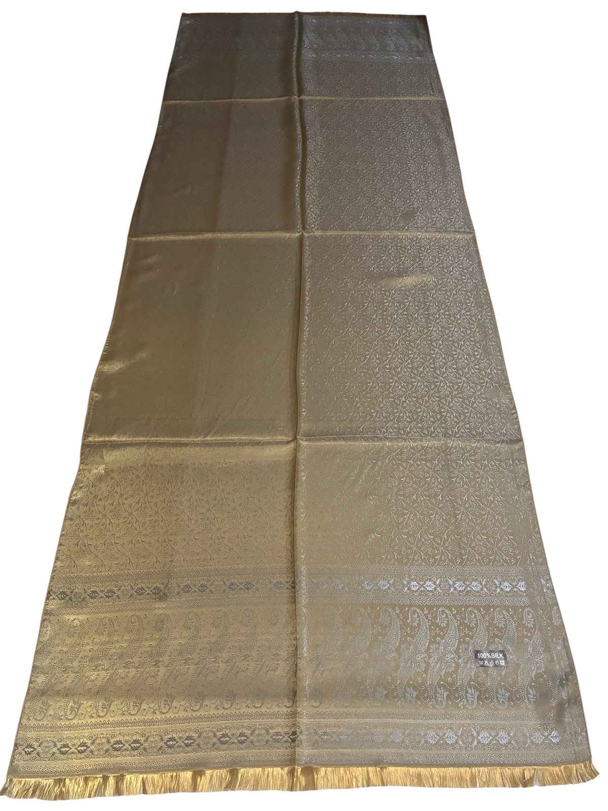 Metallic Gold Silk Scarf | Shimmering Paisley Shawl | Boho Festival Wrap