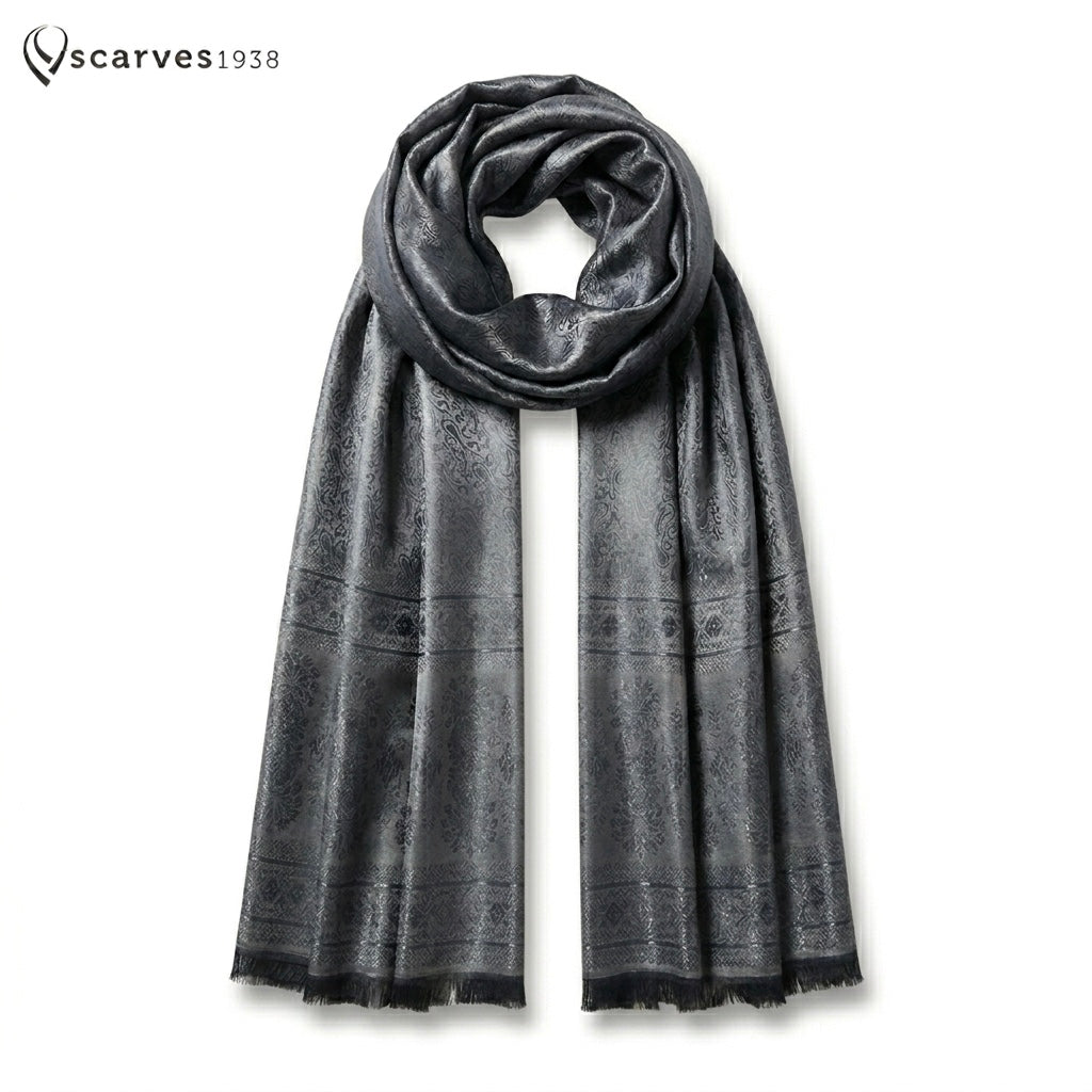 Gray Shiny Silk Scarf For Her Reversible