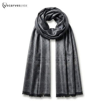 Gray Shiny Silk Scarf For Her Reversible