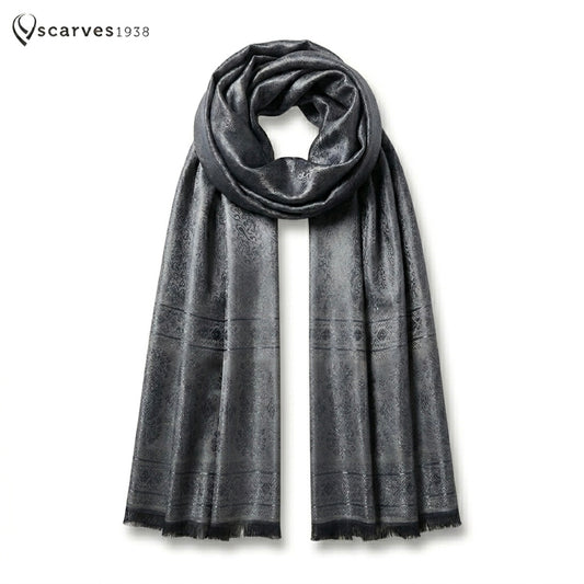 Gray Shiny Silk Scarf For Her Reversible
