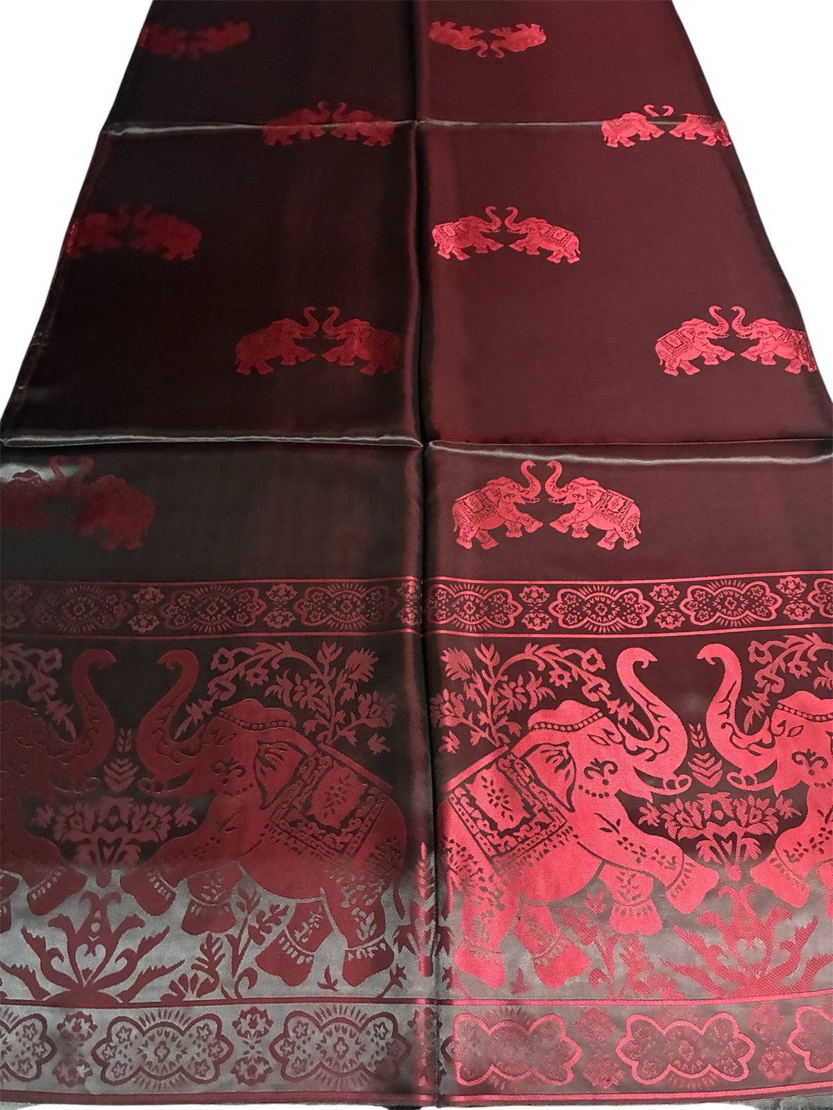 Reversible Burgundy & Black Silk Elephant Motif Scarf