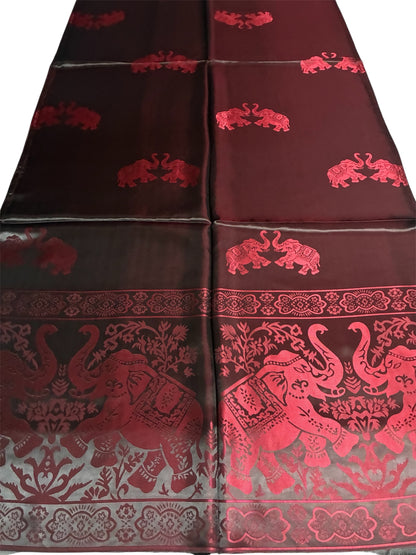 Reversible Burgundy & Black Silk Elephant Motif Scarf