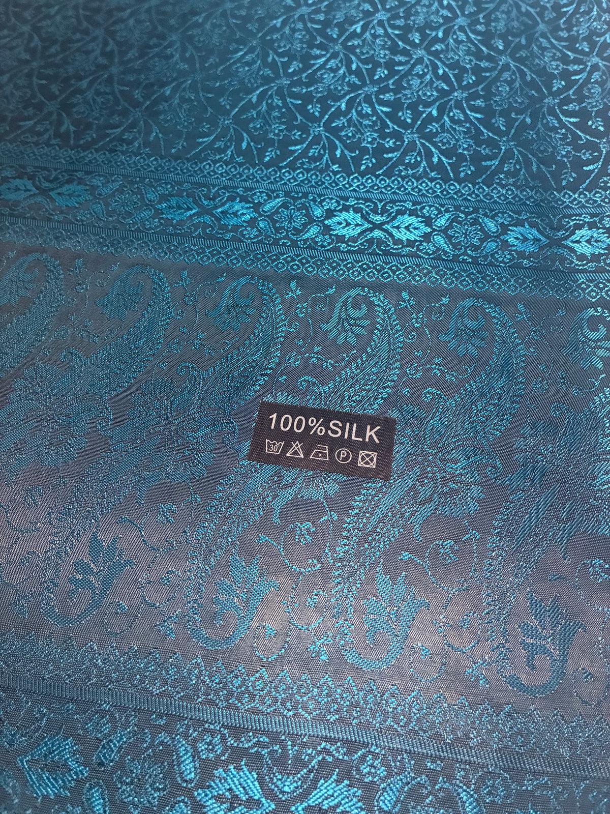 Teal Silk Jacquard Stole with Paisley Details