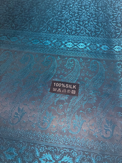 Teal Silk Jacquard Stole with Paisley Details