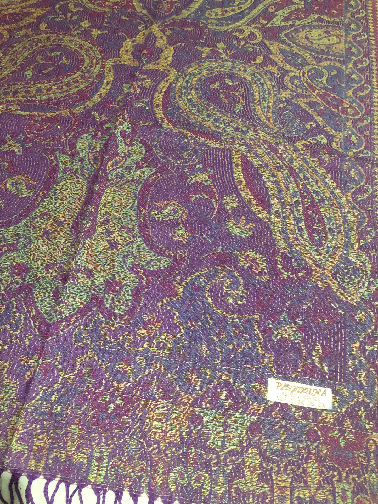 Vibrant Reversible Paisley Jacquard Pashmina Scarf - Purple & Gold⁠