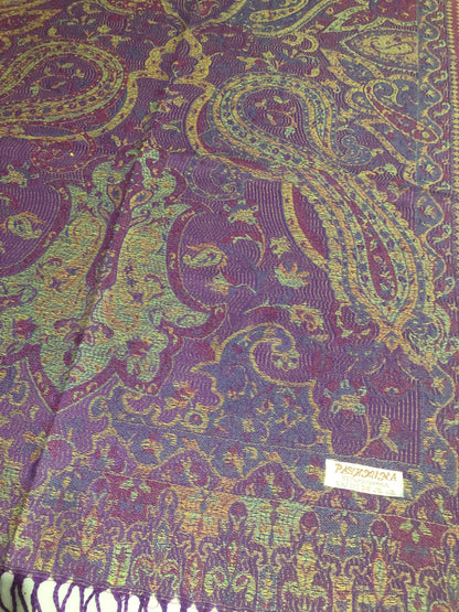 Vibrant Reversible Paisley Jacquard Pashmina Scarf - Purple & Gold⁠