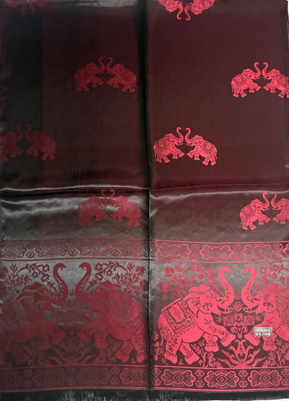 Reversible Burgundy & Black Silk Elephant Motif Scarf