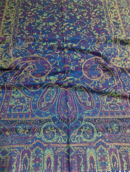 Elegant Reversible Paisley Jacquard Pashmina Stole - Blue & Purple⁠