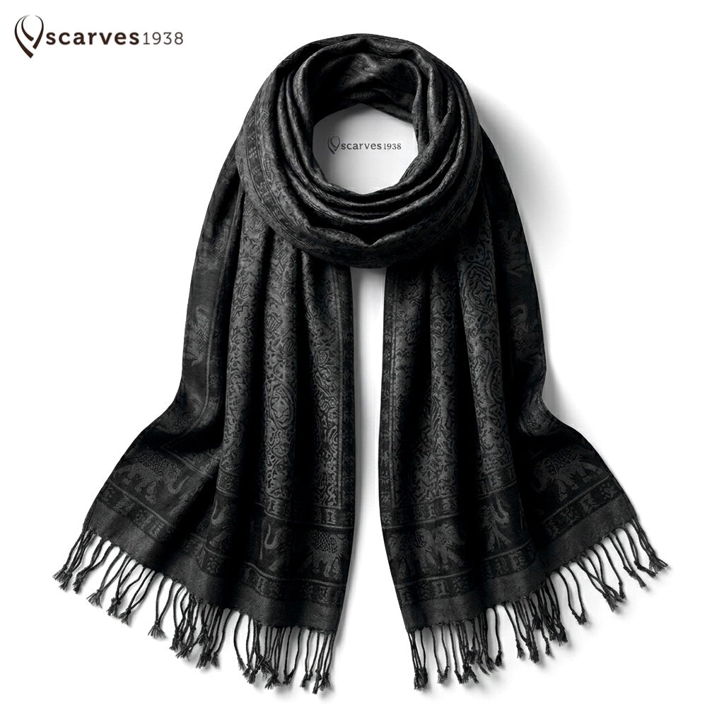 Pashmina Elephant Scarf Black Head Wraps Tribal