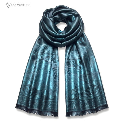 Elegant Blue Elephant Print Silk Scarf – Premium Thai Silk Wrap