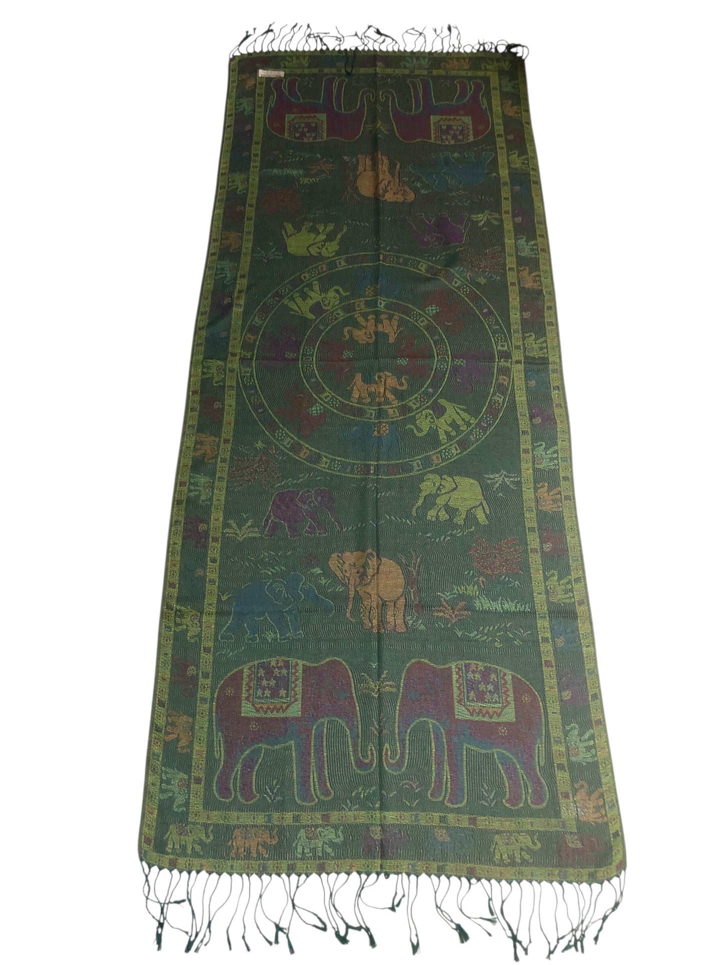 Boho-Chic Reversible Elephant Mandala Jacquard Pashmina Stole - Forest Green⁠