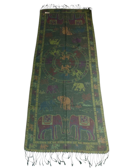 Boho-Chic Reversible Elephant Mandala Jacquard Pashmina Stole - Forest Green⁠