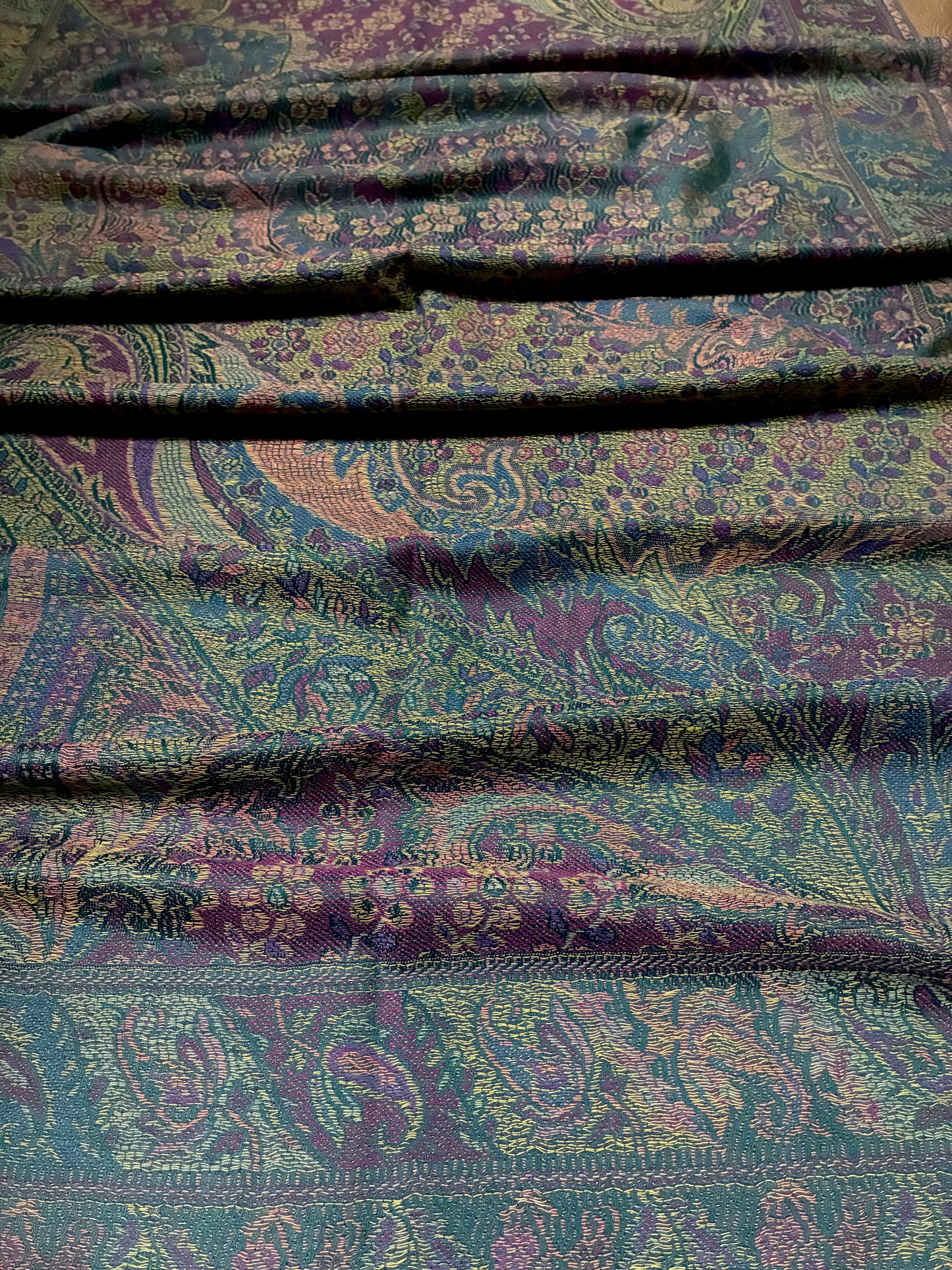 Green and Purple Paisley Pashmina Scarf | Sage and Plum Festival Shawl | Bohemian Rave Wrap | Hippie Style Stole | Unique Gift for Her